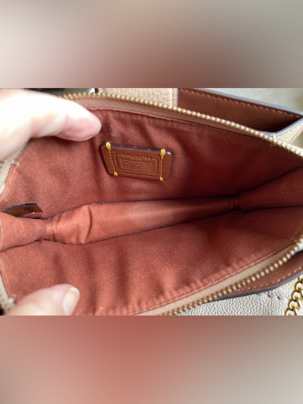 Coach Tan/Brown Signature Canvas Crossbody with Gold Chain - Picture 7 of 11